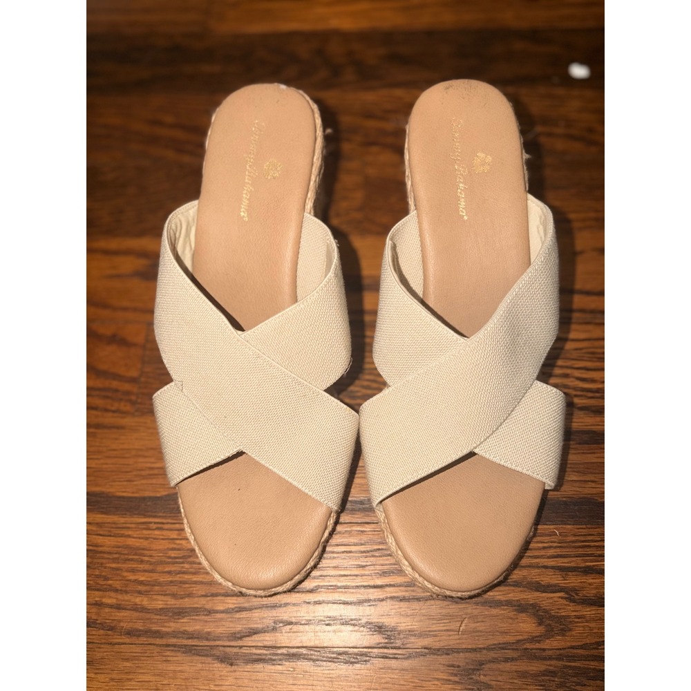 Tommy Bahama Enna Wedge Sandals Women Size 8 Beige Good Espadrille Cross Strap